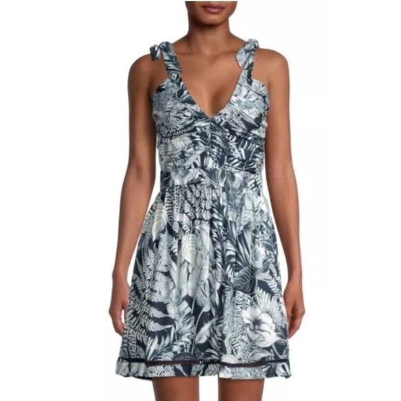 Agua Bendita Blue Floral Mini Dress Small Viscose Sierra Helios $200 Vacation - Picture 2 of 13